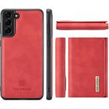 For Samsung Galaxy S21 FE DG.MING M1 Series 3-Fold Multi Card Wallet + Magnetic Back Cover Shockproof Case with Holder Function(Red)