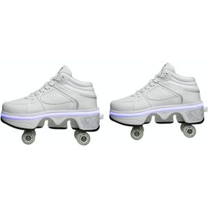 Twee-doel skate schoenen vervorming schoenen dubbele rij runen rolschaatsen schoenen  maat: 38 (high-top met licht (wit))