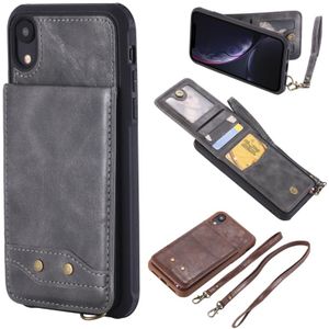 For iPhone XR Vertical Flip Shockproof Leather Protective Case with Long Rope  Support Card Slots & Bracket & Photo Holder & Wallet Function(Gray)