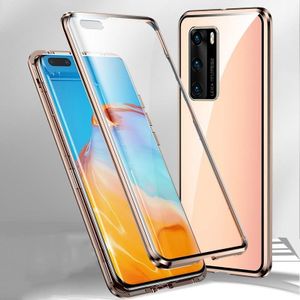 For Huawei P40 Magnetic Metal Frame Double-sided Tempered Glass Case(Gold)