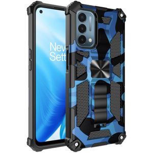 For OPPO A54 4G / A55 5G Camouflage Armor Shockproof TPU + PC Magnetic Protective Case with Holder(Blue)