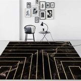 Marble Texture Square Lines Carpets Rugs For Home Living Room  Size:80x120cm(Black Gold)