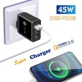 45W PD25W + 2 x QC3.0 USB Multi Port-oplader met USB naar 8-pins kabel  US-stekker