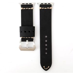 For Apple Watch Series 3 & 2 & 1 42mm Thick Sutures Retro Genuine Leather Wrist Watch Band(Black)