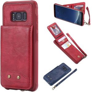 For Galaxy S8 Vertical Flip Shockproof Leather Protective Case with Short Rope  Support Card Slots & Bracket & Photo Holder & Wallet Function(Red)