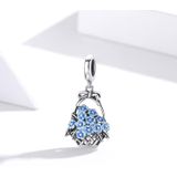 S925 Sterling Silver Flower Basket Blue Flowers Pendant DIY Bracelet Necklace Accessories