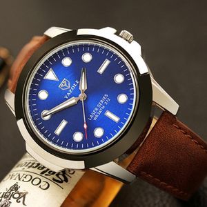 YAZOLE 372 Men Sports Watch Luminous Simple Quartz Watch(Blue Tray Brown Belt)