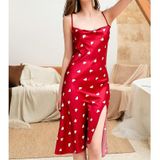 Zomer Liefde-hart Patroon Nightdress Imitatie Silk Long Suspender Dress voor dames (Kleur: Rood formaat: Xxl)