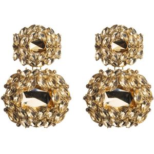 2 Pairs Female Earrings Exaggerated Alloy Geometric Glass Diamond Earrings(Golden)