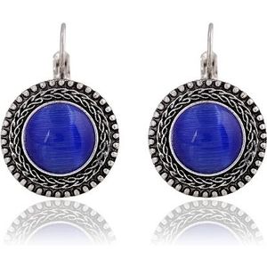 Boho Big Drop Earrings For Women Jewelry Carved Vintage Tibetan Silver Bohemian Long Earrings(Blue)