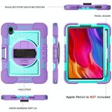 360 graden rotatie contrast kleur shockproof siliconen + pc case met houder & hand grip riem en schouderriem voor iPad mini 6 (paars + mint groen)