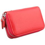 Genuine Cowhide Leather Dual Layer Solid Color Zipper Card Holder Wallet Coin Purse Card Bag Protect Case with Card Slots & Coin Position  Size: 10.5*7.0*4.0cm(Red)