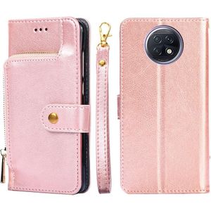 Zipper Bag PU + TPU Horizontal Flip Leather Case with Holder & Card Slot & Wallet & Lanyard For Xiaomi Redmi Note 9 5G CN Version / Note 9T 5G(Rose Gold)