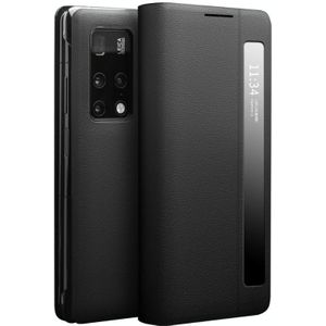 Voor Huawei Mate X2 QIALINO Echt Leer Side Window View Smart Phone Case (Zwart)