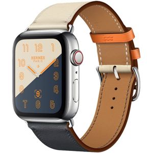 Two Color Single Loop Leather Wrist Strap Watchband for Apple Watch Series 3 & 2 & 1 38mm  Color:Bright Blue+Pink White+Orange