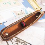 Retro Simple Leather Stylus Leather Zipper Pen Protection Case Crazy Horse Skin Mini Pen Case(Wine Red)