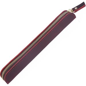 Retro Simple Leather Stylus Leather Zipper Pen Protection Case Crazy Horse Skin Mini Pen Case(Wine Red)