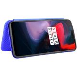 For OnePlus 6 Carbon Fiber Texture Magnetic Horizontal Flip TPU + PC + PU Leather Case with Card Slot(Blue)