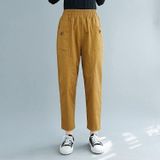 Plus Size Womens High Waist Loose Slim Cotton Casual Pants Harem Pants (Kleur: Khaki Size:XL)