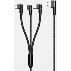 REMAX RC-167th 3 in 1 2.1A USB to 8 Pin + USB-C / Type-C + Micro USB Range Series Elbow Charging Cable  Cable Length: 1m (Black)