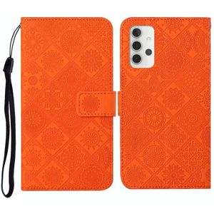 For Samsung Galaxy A32 4G Ethnic Style Embossed Pattern Horizontal Flip Leather Case with Holder & Card Slots & Wallet & Lanyard(Orange)