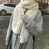 Grof wol gebreide warme sjaal vrouwen winter dikke effen kleur sjaal  lengte : 190 cm