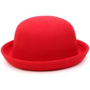 Autumn and Winter Women Simple British Style Felt Hat Rolled Brim Dome Wool Hat(Red)