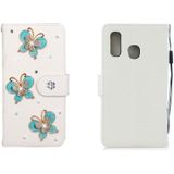 For Galaxy A40 Horizontal Flip Solid Color Rhinestones Leather Case with Card Slot & Wallet & Holder(Three Butterflies)