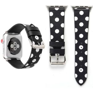 Simple Fashion Dot Pattern Genuine Leather Wrist Watch Band for Apple Watch Series 3 & 2 & 1 42mm(Black+White)