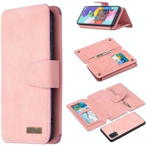 For Samsung Galaxy A51 Detachable Frosted Magnetic Horizontal Flip Leather Case with Card Slots & Holder & Zipper Wallet & Photo Frame(Pink)