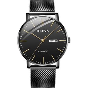 OLEVS 5882 Men Business Ultra-thin Waterproof Automatic Mechanical Watch(Steel Strap Black)