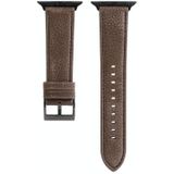 Litchi Texture Genuine Leather Watchband For Apple Watch Series 6 & SE & 5 & 4 40mm / 3 & 2 & 1 38mm(Khaki)