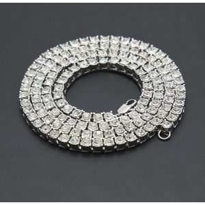 Mens Hip Hop Punk Single Row Crystal Inlaid Alloy Chain Necklace  Size: 30 inch(White)
