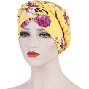 2 PCS Women Printed Brushed Milk Silk Turban Hat Short Pullover Hat  Size:One Size(Yellow)