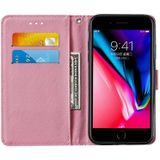 For iPhone 8 Plus / 7 Plus / 6 Plus / 6s Plus Cross Texture Painting Pattern Horizontal Flip Leather Case with Holder & Card Slots & Wallet & Lanyard(Purple Butterfly)