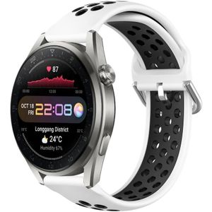Voor Huawei Watch 3 Pro Nieuwe 22 mm geperforeerde ademende sport siliconen horlogeband (wit + zwart)