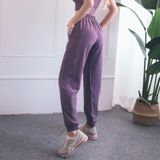 High Waist Drawstring Fitness Pants Loose Casual Sports Yoga Clothes (Color:Smoke Purple Size:XL)