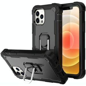 PC + Rubber 3-layers Shockproof Protective Case with Rotating Holder For iPhone 12 Mini(Black)