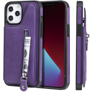 Solid Color Double Buckle Zipper Shockproof Protective Case For iPhone 12 Pro Max(Purple)