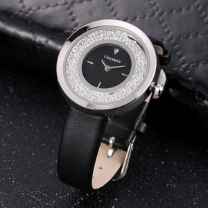 CAGARNY 6878 Water Resistant Fashion Women Quartz Wrist Watch with Leather Band(Black+Silver+Black)