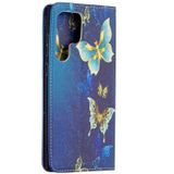 Voor Samsung Galaxy S22 Ultra 5G Gekleurde Tekening Patroon Onzichtbare Magnetische Horizontale Flip Phone Lederen Case met Houder & Card Slots & Portemonnee (Gouden Butterfly)