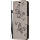 For Samsung Galaxy S20 FE 5G / S20 Lite Embossing Two Butterflies Pattern Horizontal Flip PU Leather Case with Holder & Card Slot & Wallet & Lanyard(Grey)