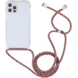 Transparent Acrylic Airbag Shockproof Phone Protective Case with Lanyard For iPhone 12 Pro Max(Red Apricot Grey Fine Lines)