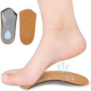 2 Pairs Cow Leather Arch Half Insole Flat Arch Support O-Leg Corrective Insole Size: 37/38