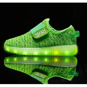 Led licht lichtgevende schoenen vliegen geweven sport en vrije tijd schoenen voor kinderen  maat: 25 (groen)