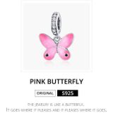 S925 Sterling Silver Pink Butterfly Pendant DIY Bracelet Necklace Accessories