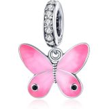 S925 Sterling Silver Pink Butterfly Pendant DIY Bracelet Necklace Accessories