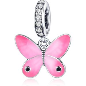 S925 Sterling Silver Pink Butterfly Pendant DIY Bracelet Necklace Accessories