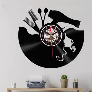 12 Inch Vinyl Record Wall Clock Haircut Girl 3D Retro Clock Living Room Decoration Quartz Wall Clock Style: Without Light