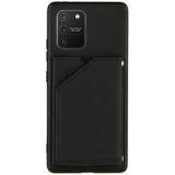 For Samsung Galaxy M80s & A91 Skin Feel PU + TPU + PC Back Cover Shockproof Case with Card Slots & Holder & Photo Frame(Black)